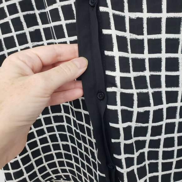 Ava & Viv Black and White Windowpane Short Sleeve Flowy Blouse Work Office 3X - Picture 3 of 8